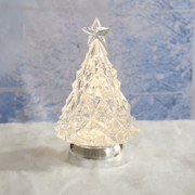Illuminated clear Christmas tree water spinner with white LEDs and glitter