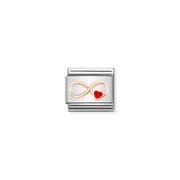 Nomination Classic Link with rose-gold infinity and red enamel heart on stainless steel