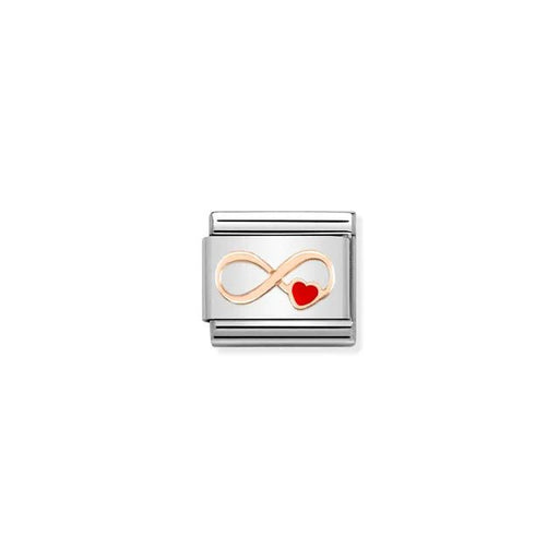 Nomination Classic Link with rose-gold infinity and red enamel heart on stainless steel