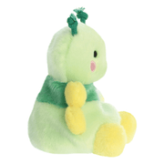 Side view of Palm Pals Ivy Caterpillar soft toy with yellow legs