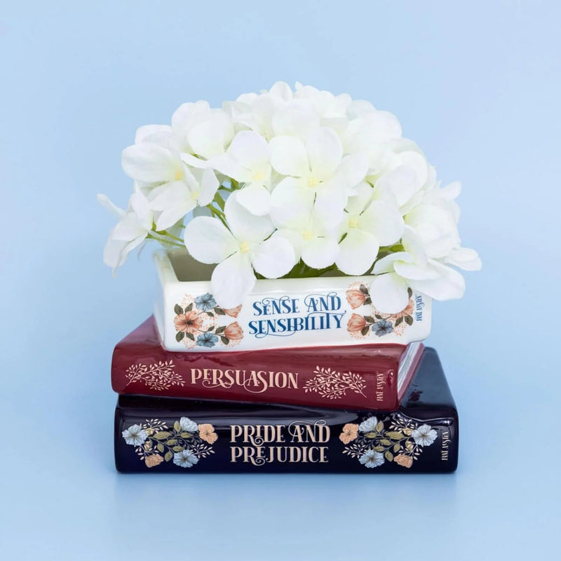 Jane Austen book vase stack styled with flowers