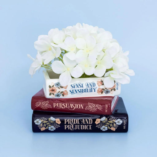 Jane Austen book vase stack styled with flowers