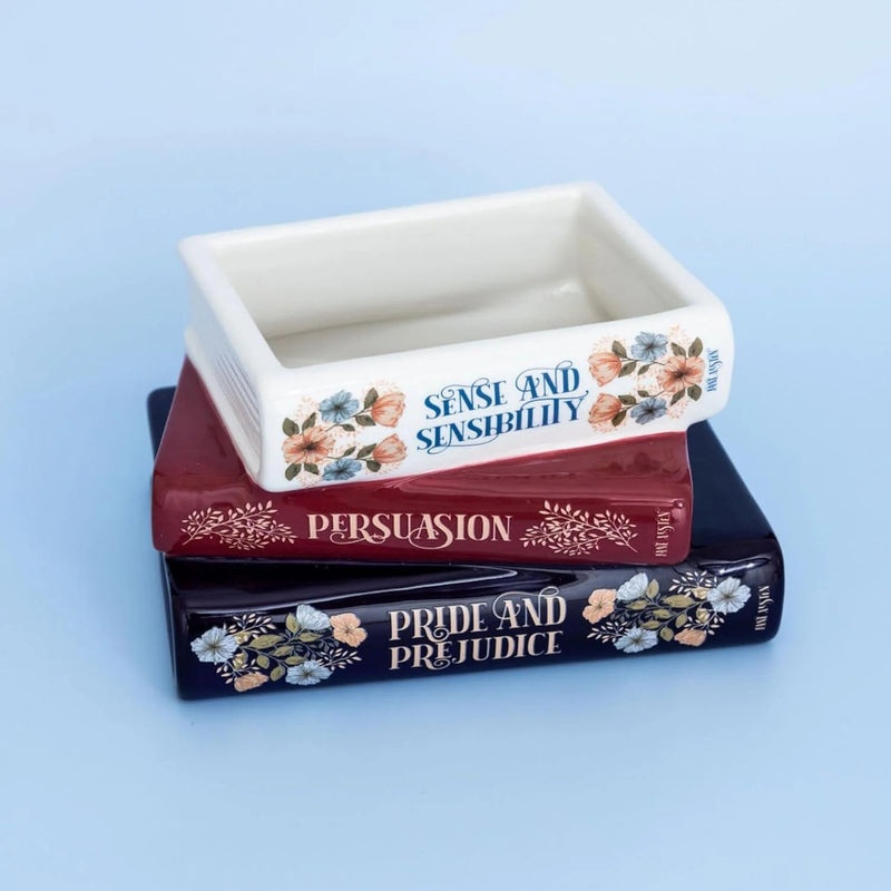 Jane Austen novel stack vase with floral vintage artwork