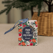 Jane Austen Pride and Prejudice ceramic book ornament with floral and peacock design