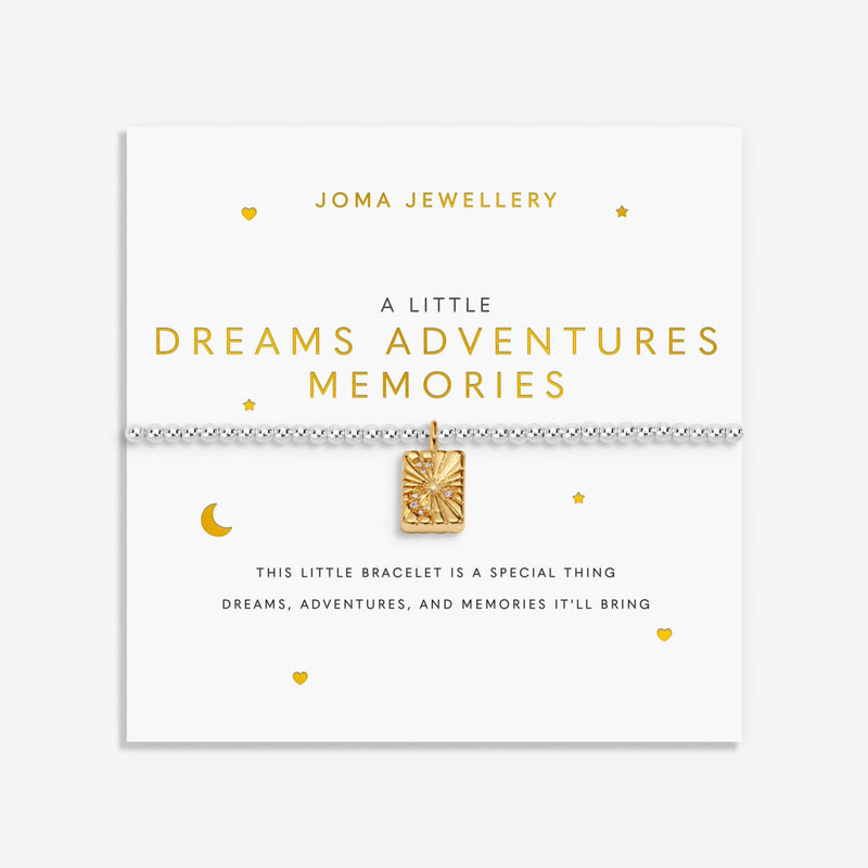 Joma Dreams Adventures Memories bracelet on travel sentiment card