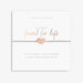 Joma A Little Friend For Life Bracelet on sentiment card, silver-plated beaded stretch Bracelet with rose gold heart charm engraved friend.