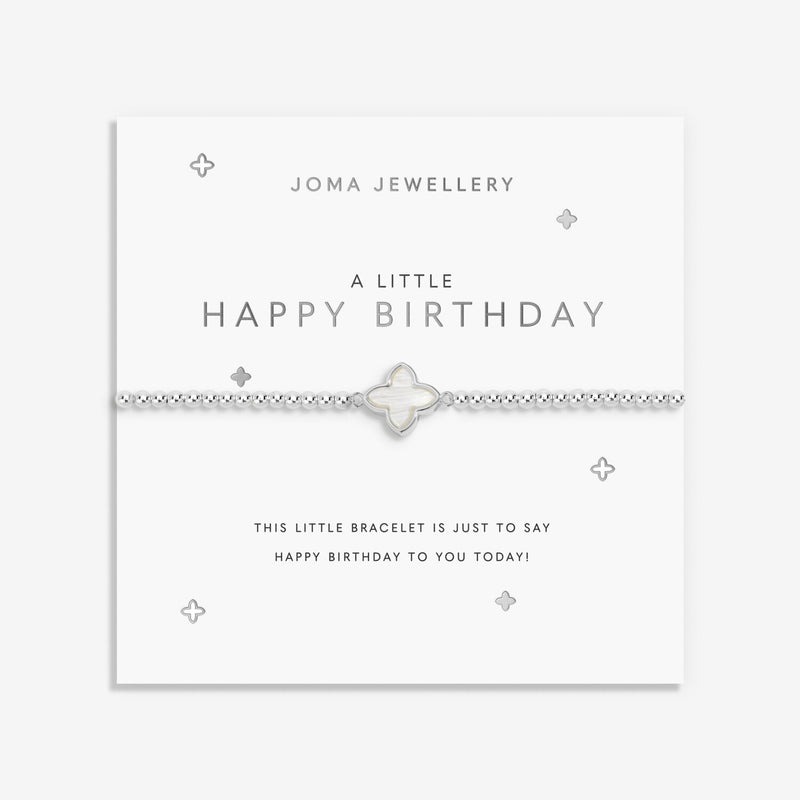 Joma Jewellery A Little Happy Birthday Bracelet with silver-plated beads and mother-of-pearl clover charm
