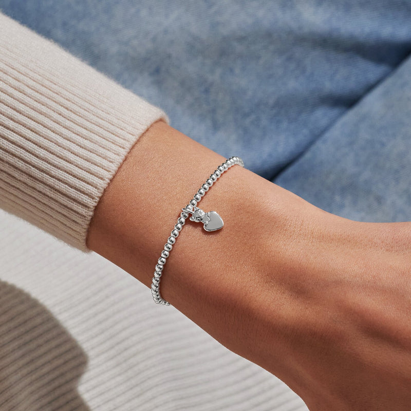 Silver-plated beaded Bracelet worn on wrist with cat and heart charm for cat mum gift