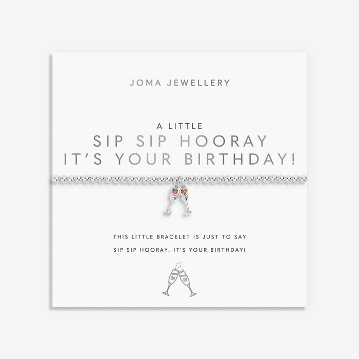 Joma A Little Sip Sip Hooray It’s Your Birthday Bracelet on sentiment-stamped card