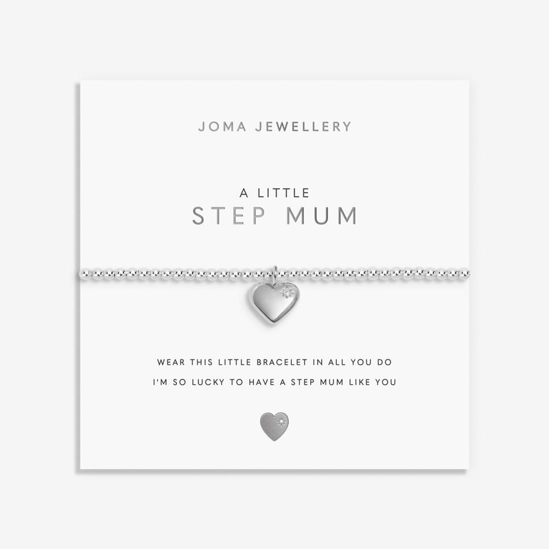 Joma Jewellery A Little Step Mum Bracelet with silver-plated beads and heart charm on sentiment card