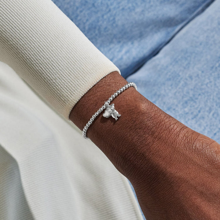 Joma Jewellery teddy charm bracelet worn on wrist