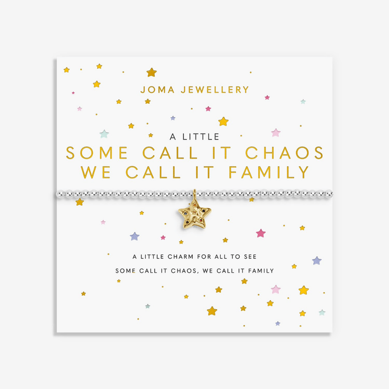 Joma Jewellery Some Call It Chaos family bracelet on its sentiment card