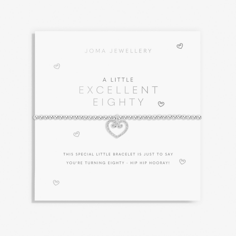 Joma Jewellery Excellent Eighty bracelet on its 80th birthday sentiment card
