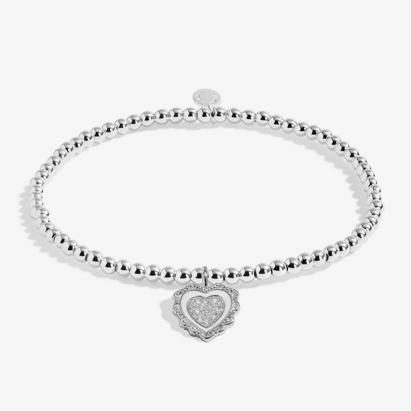 Silver Joma Jewellery family Christmas bracelet with sparkling heart charm