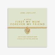Joma Jewellery A Little First My Mum Forever My Friend Bracelet on green sentiment card, gold-plated beaded Bracelet gift for Mum.