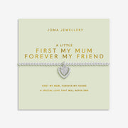 Joma Jewellery A Little First My Mum Forever My Friend Bracelet presented on green sentiment card, silver-plated beaded Bracelet gift.