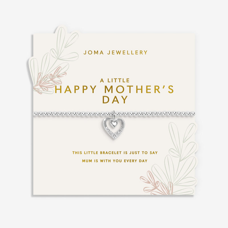 Joma Jewellery A Little Happy Mother’s Day Bracelet presented on a sentiment-stamped card with floral sprig design.