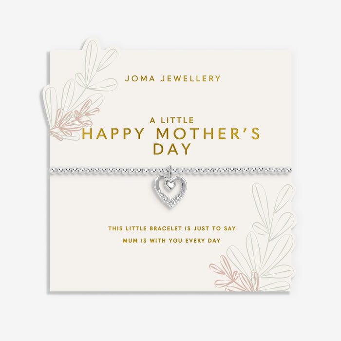 Joma Jewellery A Little Happy Mother’s Day Bracelet presented on a sentiment-stamped card with floral sprig design.