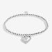 Full view of the Joma Jewellery A Little Happy Mother’s Day Bracelet, silver-plated beaded stretch Bracelet with heart charm.