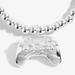 Close up of the Joma Jewellery A Little Girl Gamer silver plated bracelet with game controller charm