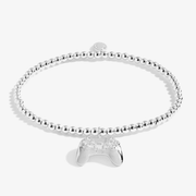 Joma Jewellery A Little Girl Gamer silver plated stretch bracelet with beaded design and game controller charm