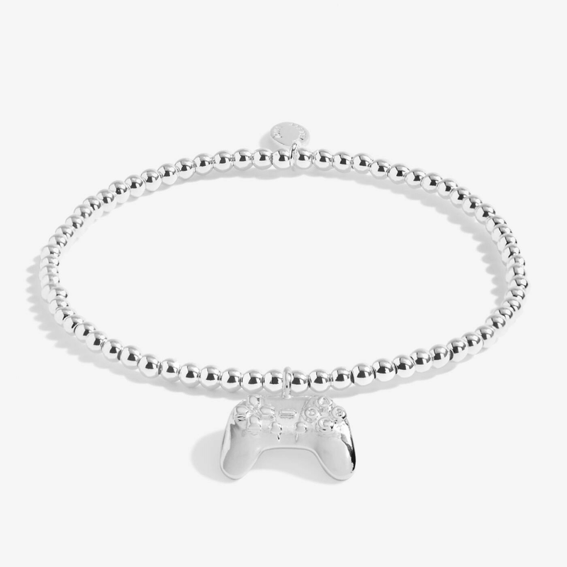 Joma Jewellery A Little Girl Gamer silver plated stretch bracelet with beaded design and game controller charm