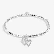 Joma Jewellery silver birthday friend bracelet with double heart charm