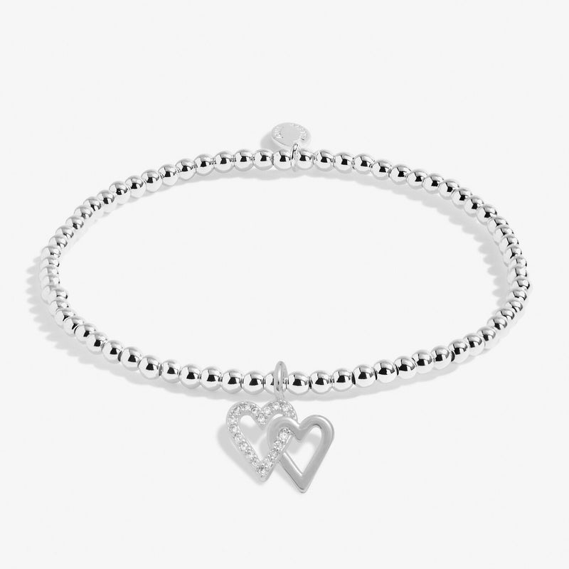 Joma Jewellery silver birthday friend bracelet with double heart charm