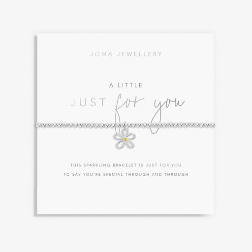 Joma Jewellery A Little Just For You Bracelet on sentiment card, silver-plated stretch beaded Bracelet with delicate flower charm for gifting
