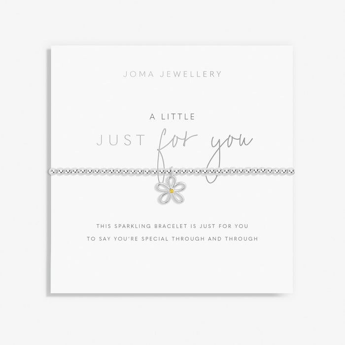 Joma Jewellery A Little Just For You Bracelet on sentiment card, silver-plated stretch beaded Bracelet with delicate flower charm for gifting