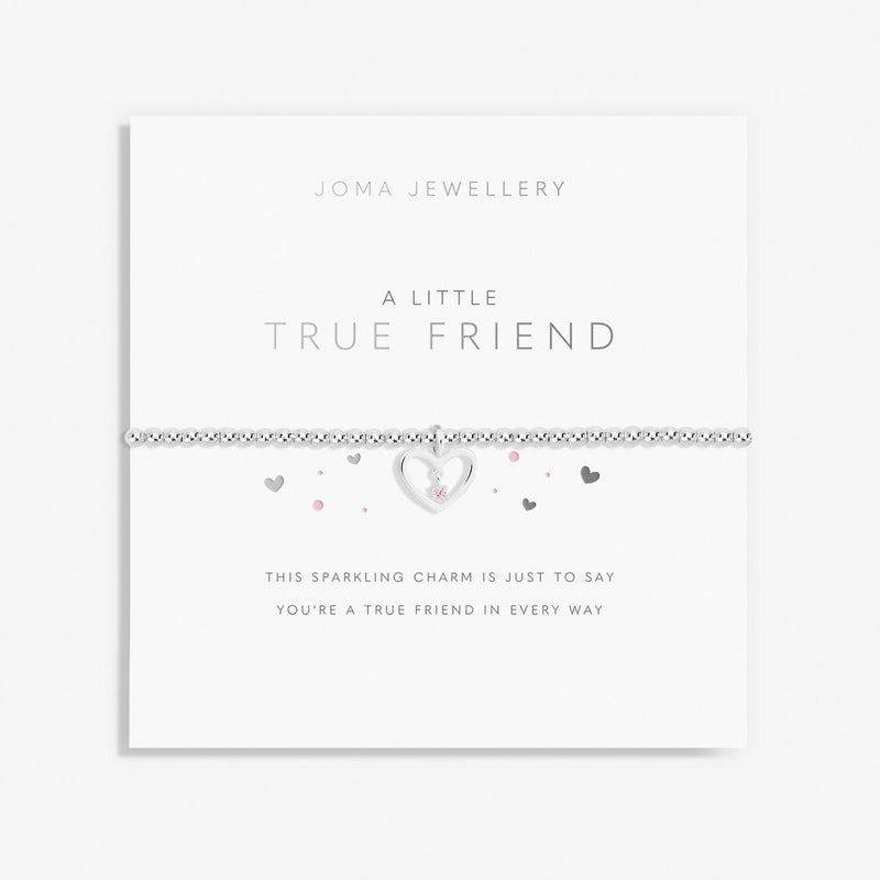 Joma Jewellery A Little True Friend Bracelet with silver-plated heart charm on sentiment card