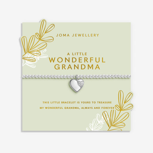 Joma Jewellery A Little Wonderful Grandma Bracelet on green sentiment card with floral sprig design, silver-plated beaded Bracelet gift for Grandma.