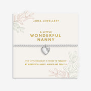 Joma Jewellery A Little Wonderful Nanny Bracelet on sentiment card with floral sprig design, silver-plated beaded Bracelet gift for Nanny.