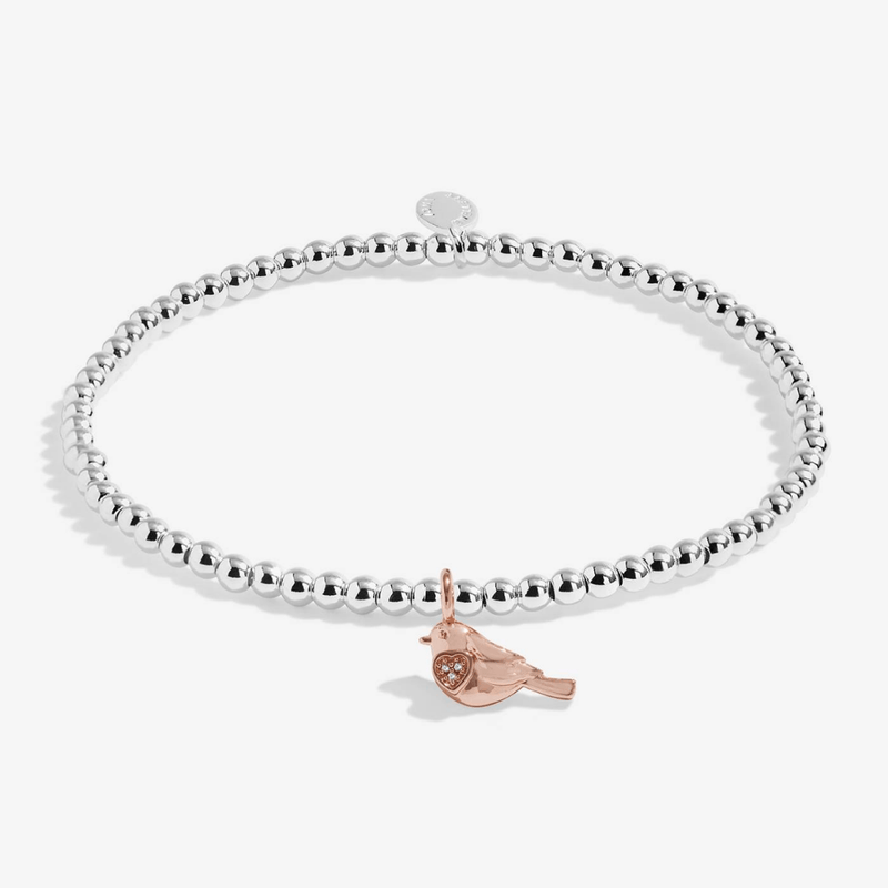 Silver-plated Joma Jewellery bracelet with rose gold Christmas robin charm