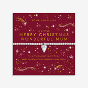 Joma Jewellery Merry Christmas Wonderful Mum bracelet on red festive sentiment card
