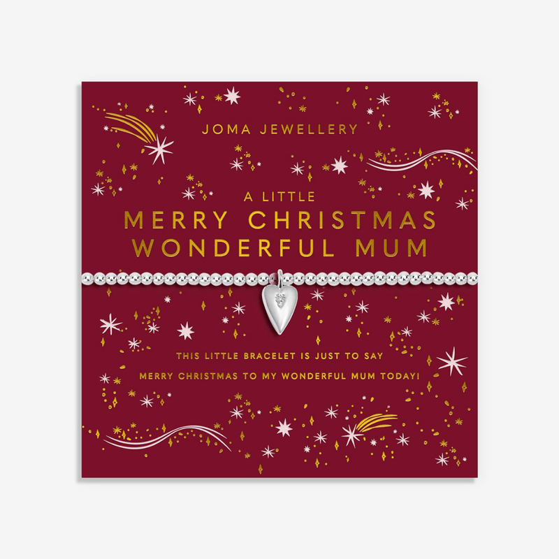 Joma Jewellery Merry Christmas Wonderful Mum bracelet on red festive sentiment card