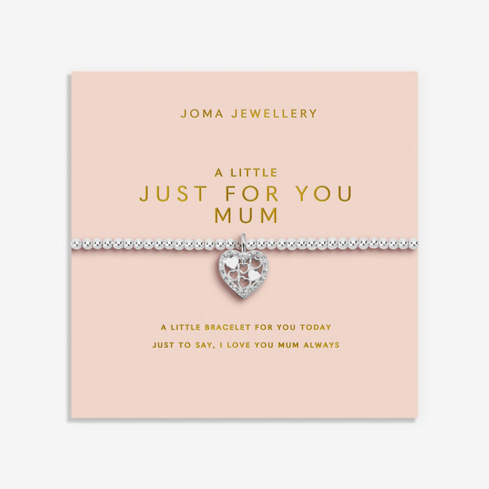 Joma Jewellery A Little Just For You Mum Bracelet with silver-plated beads and sparkling heart charm on For Mum card