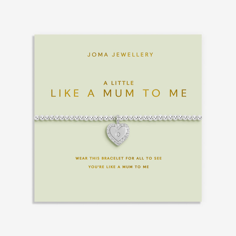 Joma Jewellery A Little Like A Mum To Me Bracelet presented on a green sentiment card, silver-plated beaded Bracelet gift.