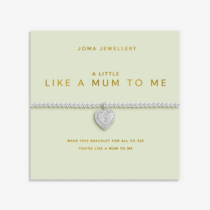 Joma Jewellery A Little Like A Mum To Me Bracelet presented on a green sentiment card, silver-plated beaded Bracelet gift.