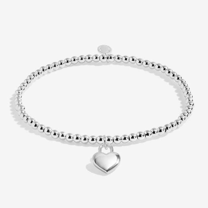 Joma silver-plated stretch Bracelet with heart padlock charm displayed on a white background