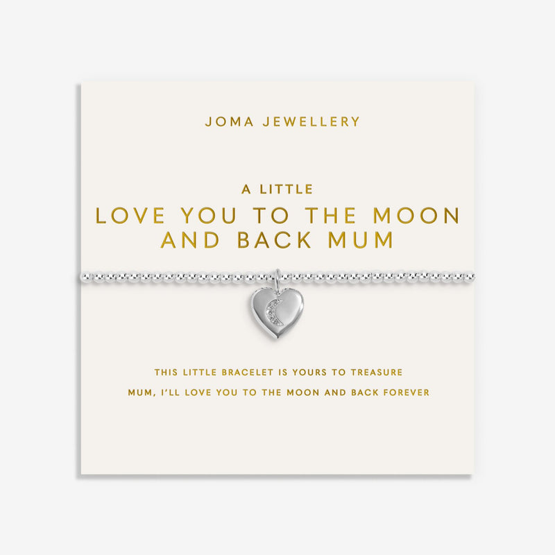 Joma Jewellery A Little Love You To The Moon And Back Mum Bracelet presented on sentiment card, silver-plated beaded Bracelet gift.