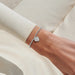 Silver-plated Joma Jewellery beaded Bracelet worn on wrist with layered heart charm, Lucky To Have A Mum Like You Mother’s Day gift.