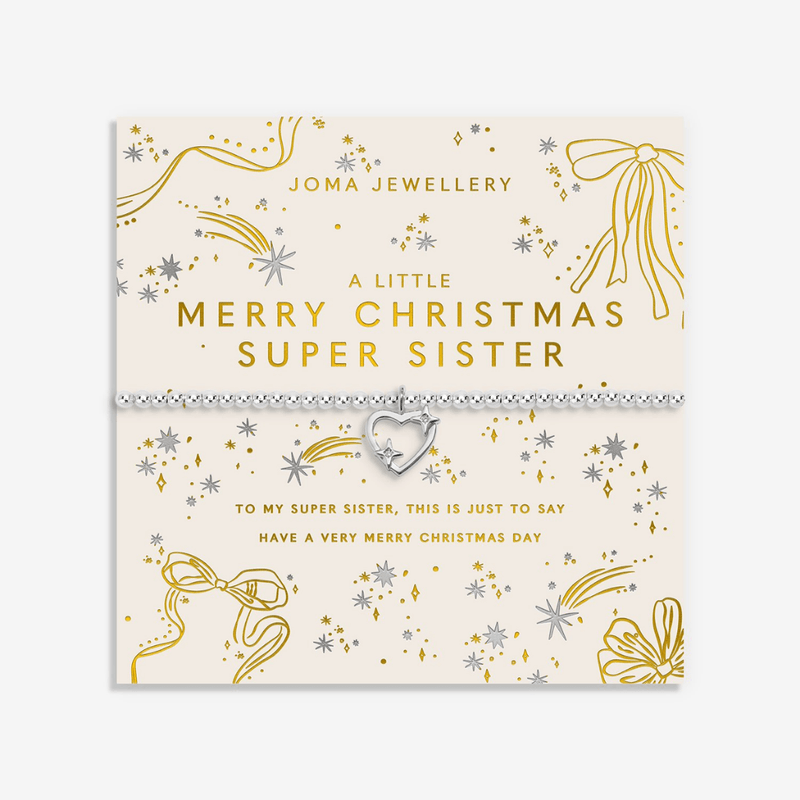 Joma Jewellery Merry Christmas Super Sister Bracelet on festive sentiment card