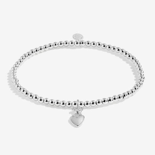 Joma silver-plated stretch Bracelet with dog and heart charm displayed on a white background