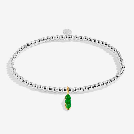 Joma silver-plated stretch Bracelet with pea pod charm displayed on a white background