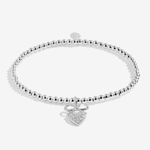 Joma silver-plated stretch Bracelet with bow and crystal heart charm displayed on a white background