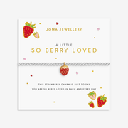 Joma Jewellery So Berry Loved strawberry bracelet on illustrated sentiment card
