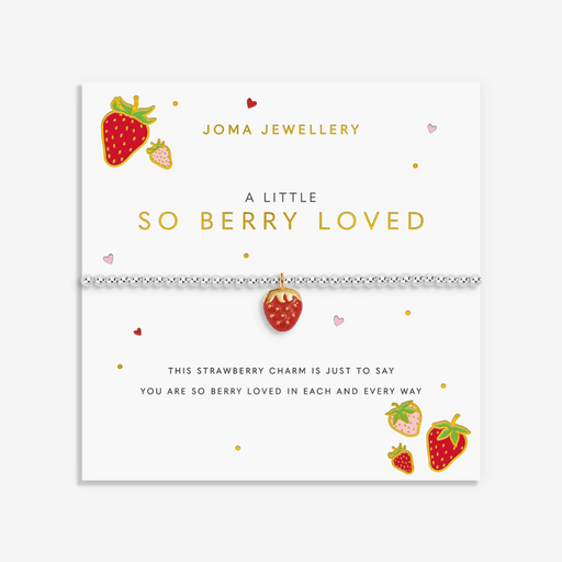 Joma Jewellery So Berry Loved strawberry bracelet on illustrated sentiment card