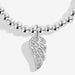 Close‑up of sparkling angel‑wing charm on Joma Jewellery Christmas Angel bracelet, set on sterling‑silver beads.
