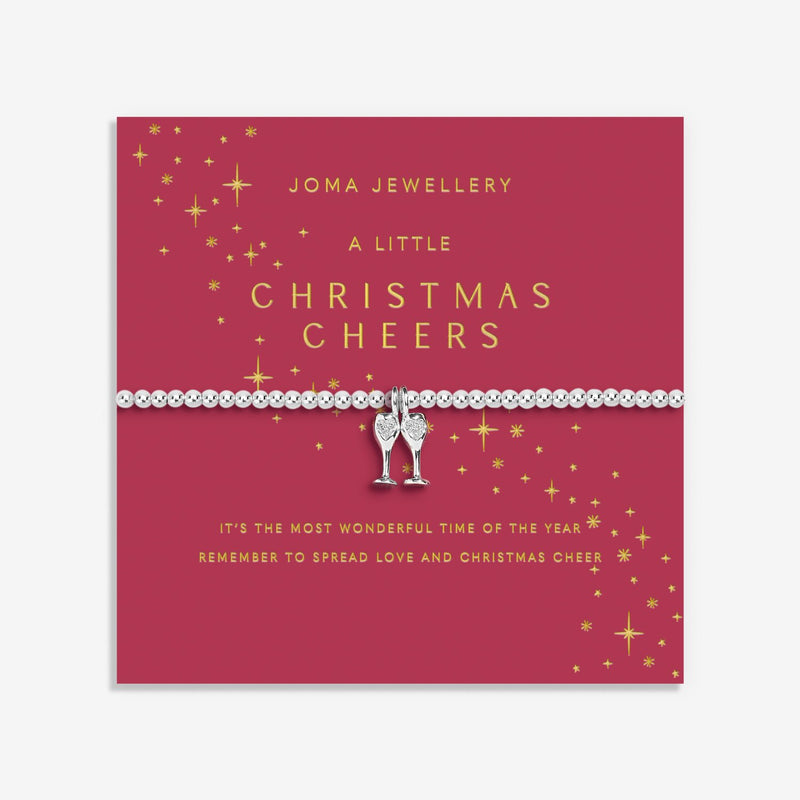 Display card for Joma Jewellery A Little “Christmas Cheers” bracelet – spread love and festive cheer with a champagne‑toast design.